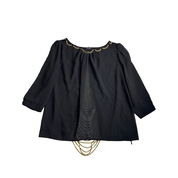 Vtg Y2K Windsor Black Gold Beaded Back Neckline Detail Sheer Top M Whimsygoth - Picture 1 of 7